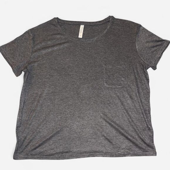 Tranquil & True Tops - Heather Gray Ribbed Short Sleeve Baby Tee with Pocket, size Large